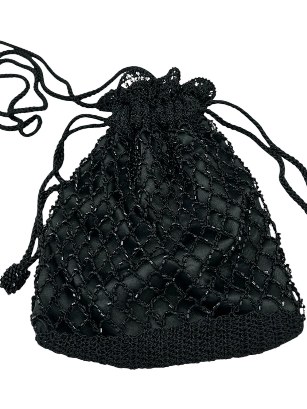 Valerie Stevens Black Beaded Drawstring Mini Bag Going Out Special Event Formal